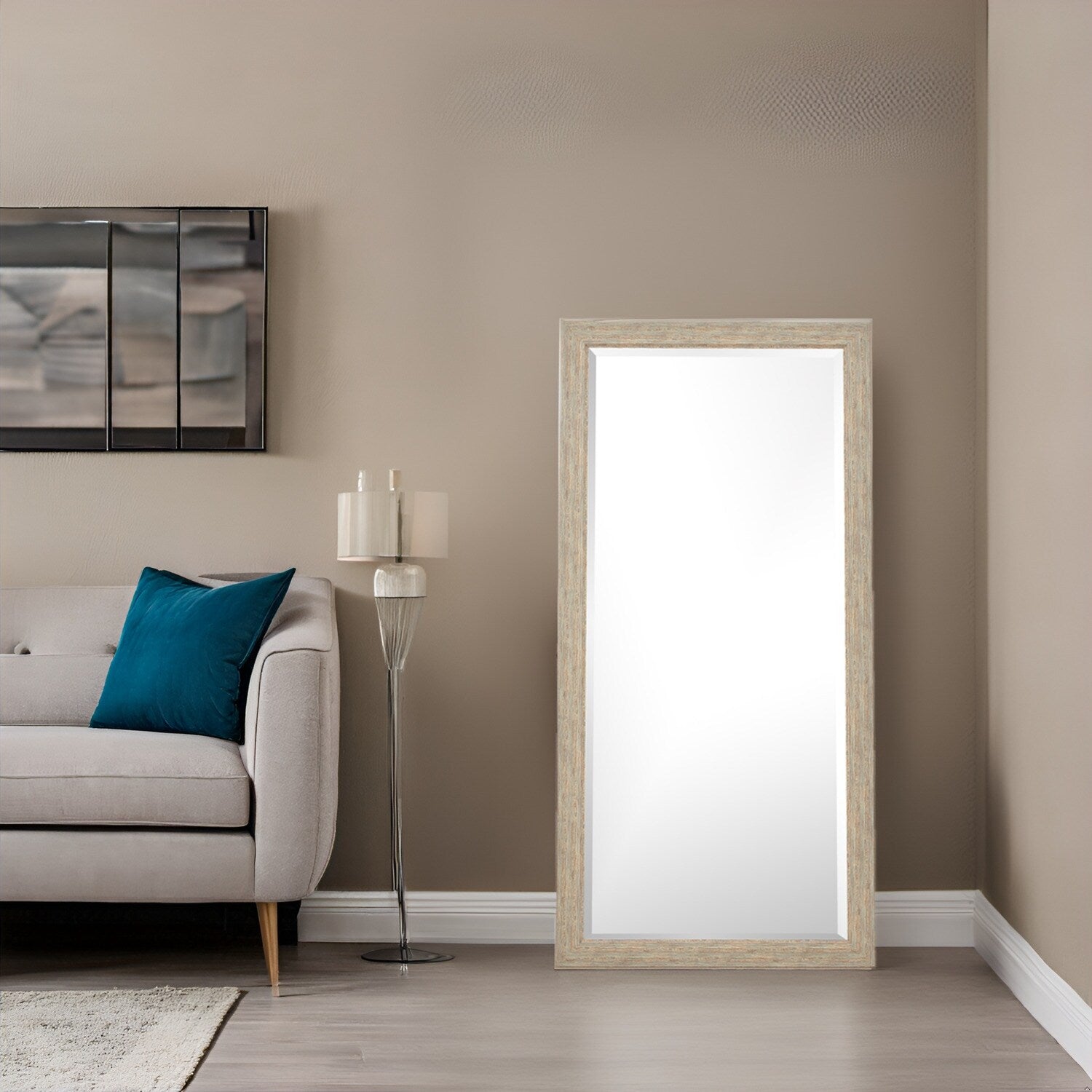 Miroir rustique pleine longueur - 66 x 32 cm, cadre rectangulaire en bois, miroir intégral pour salon, chambre à coucher