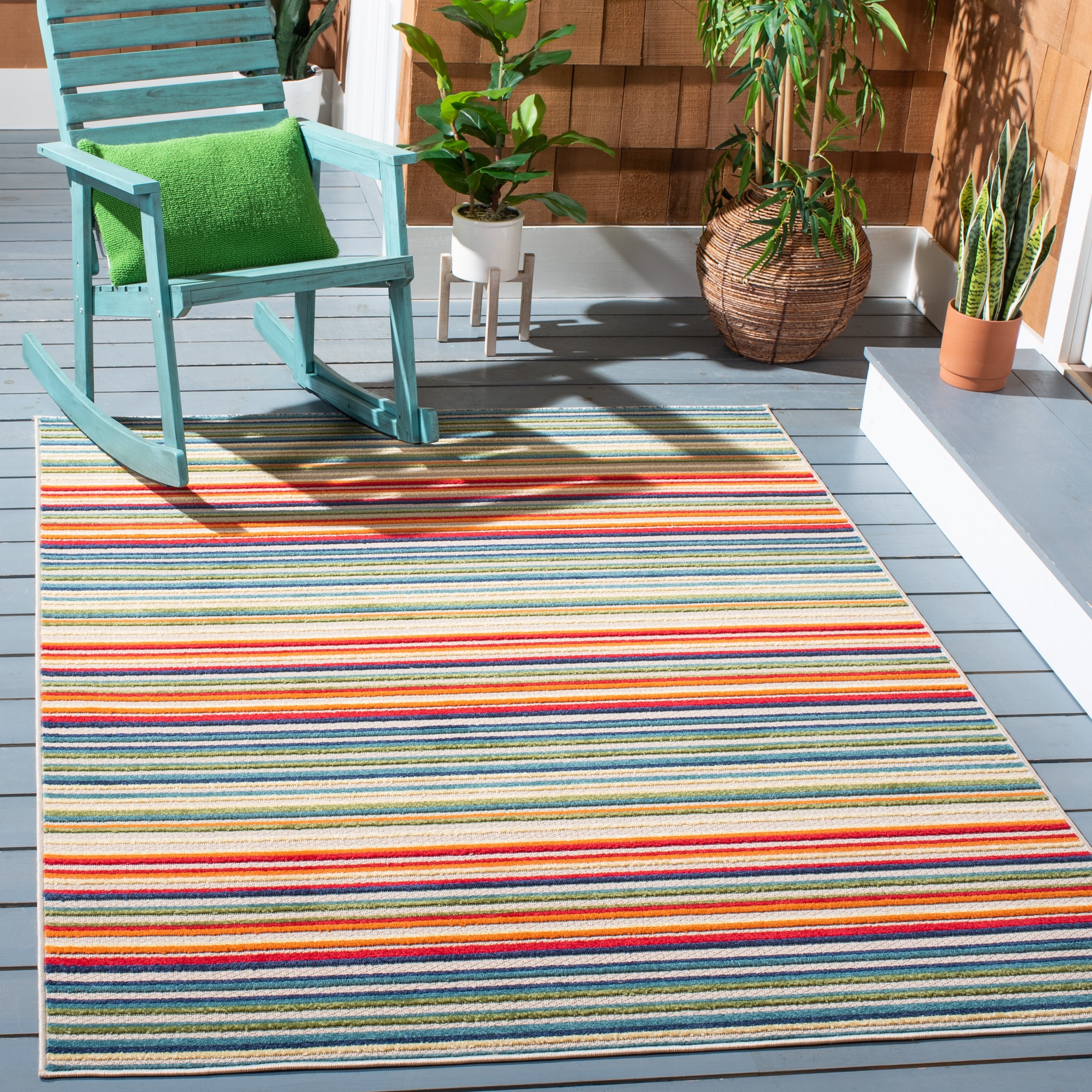Tapis de patio imperméable à rayures pour intérieur/extérieur SAFAVIEH Cabana Gafia