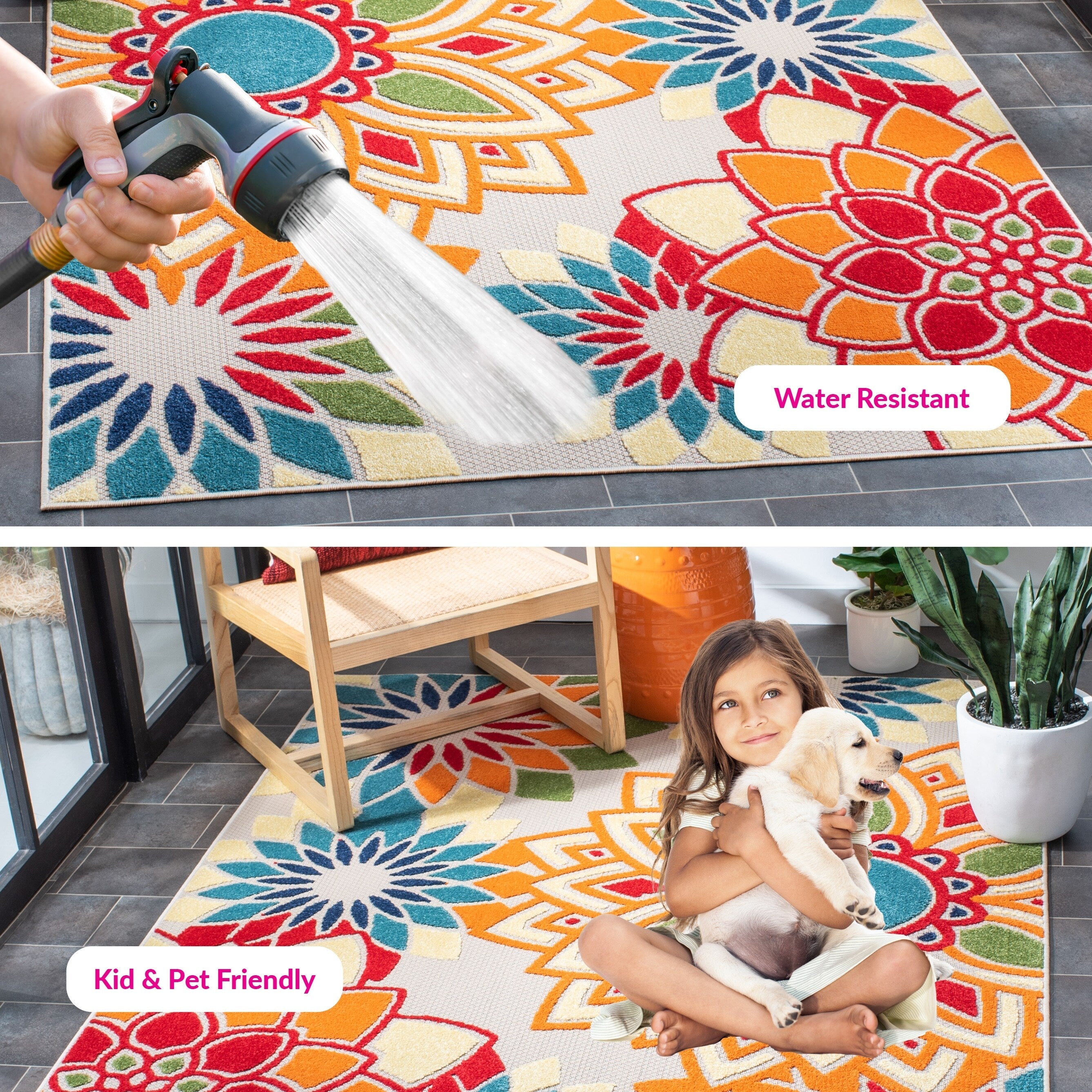 Tapis de patio imperméable à motif floral pour intérieur/extérieur SAFAVIEH Cabana Ingke