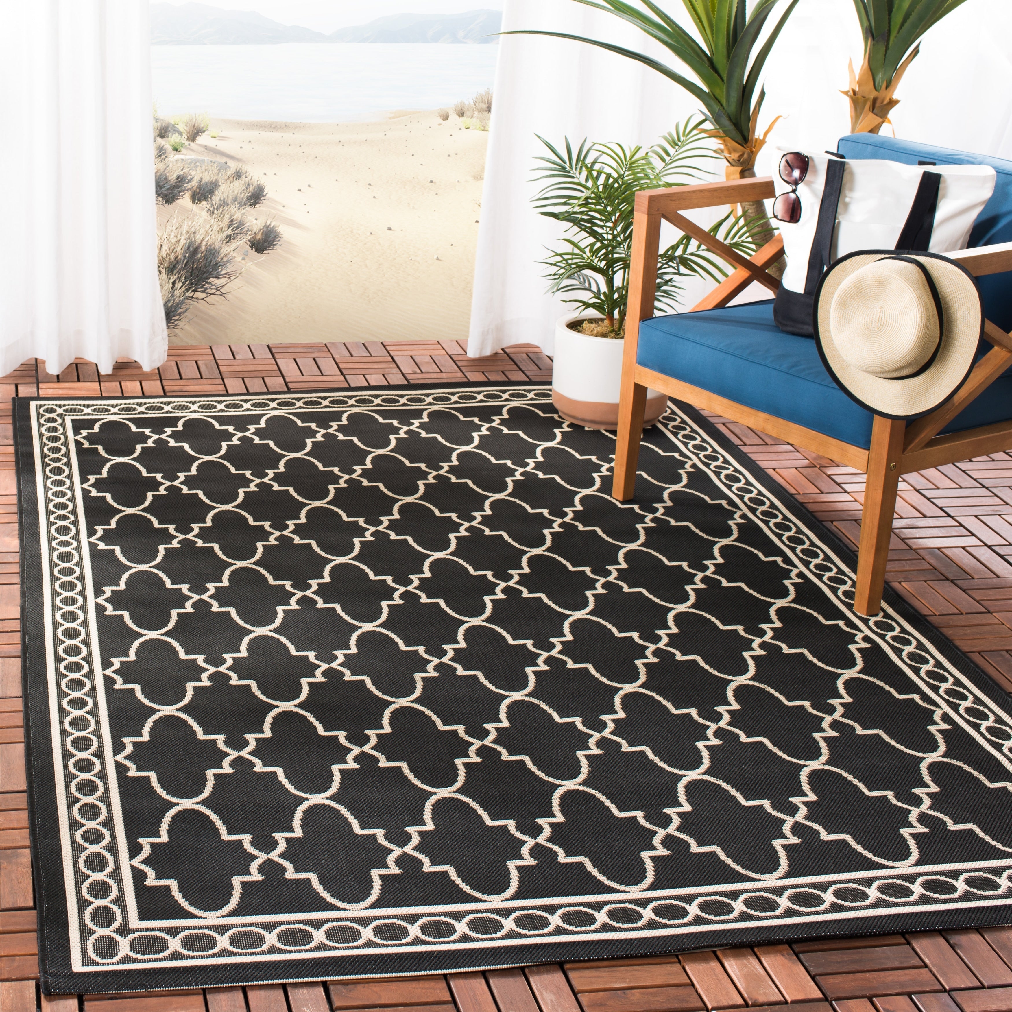 Tapis de jardin imperméable pour intérieur/extérieur SAFAVIEH Courtyard Janell Treillis