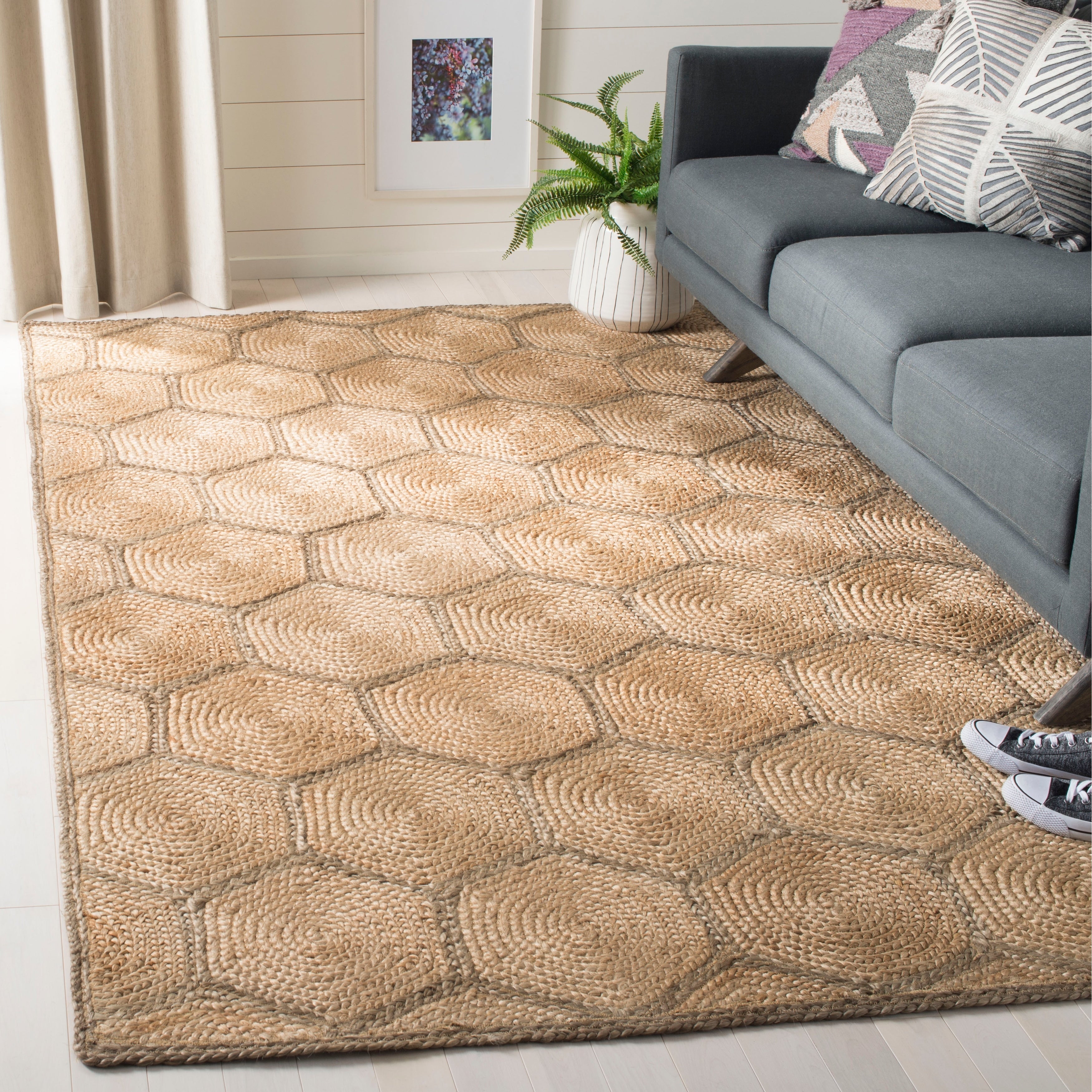 Tapis en jute nid d'abeille Nargiz en fibre naturelle fait main SAFAVIEH