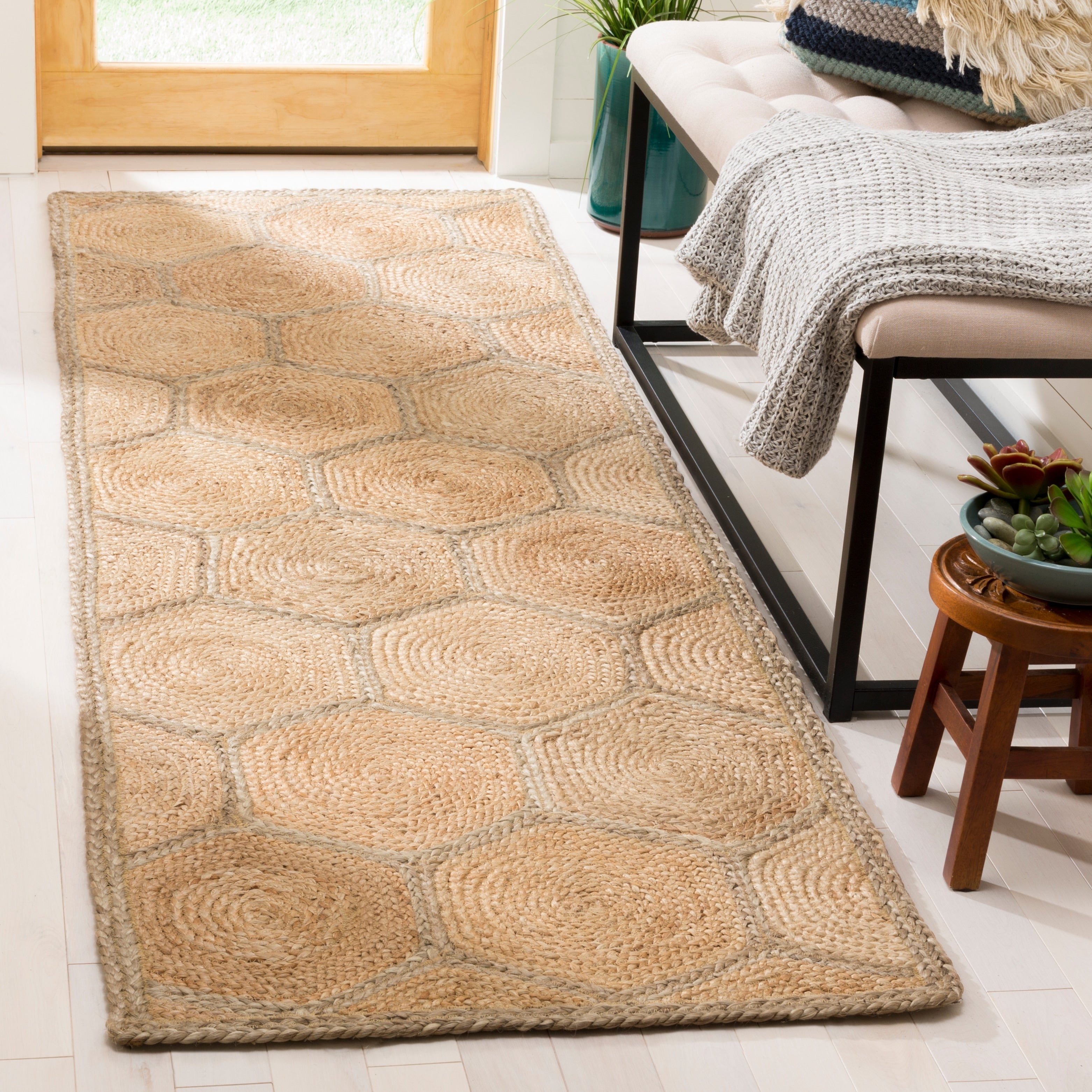 Tapis en jute nid d'abeille Nargiz en fibre naturelle fait main SAFAVIEH