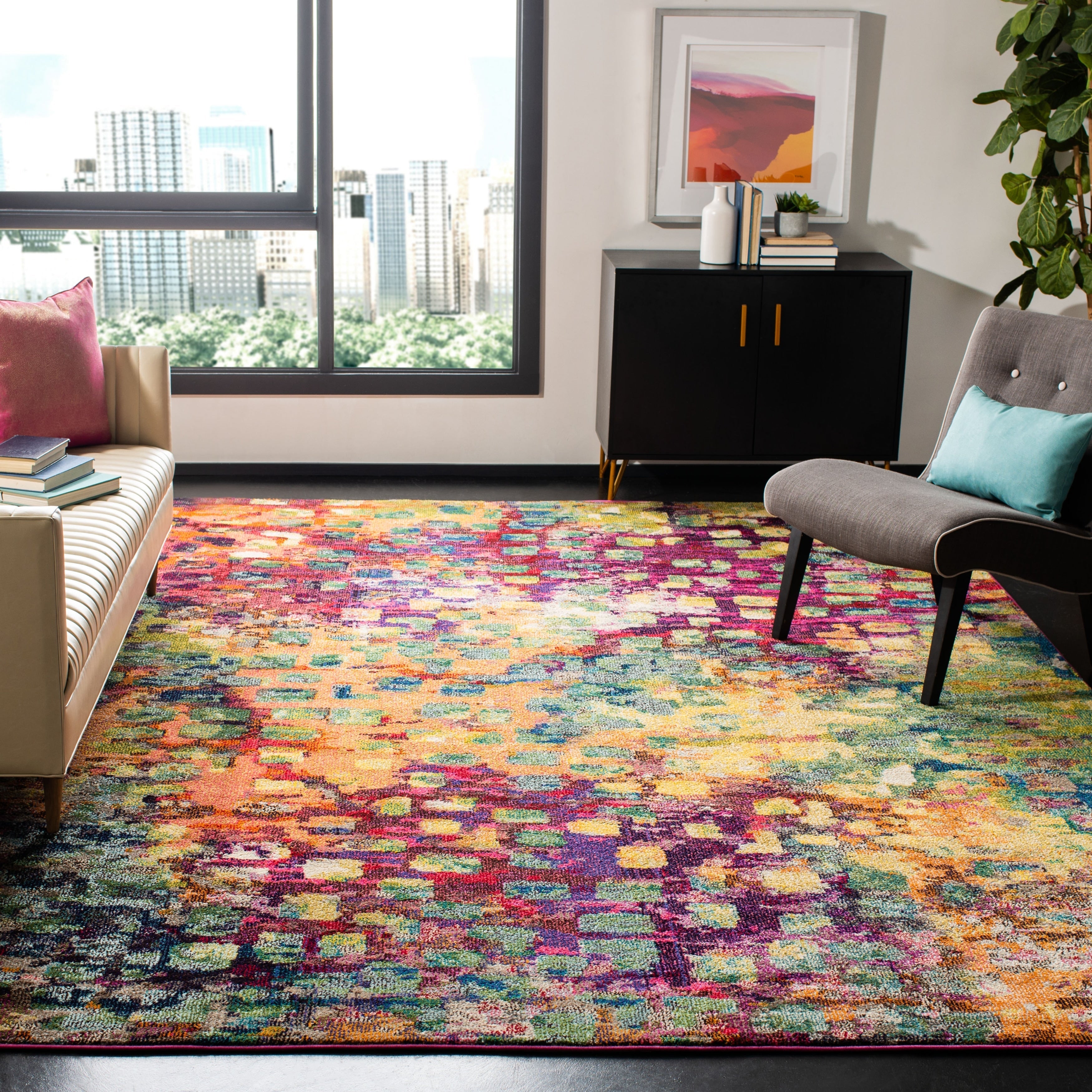 Tapis SAFAVIEH Monaco Panna Boho abstrait moderne aquarelle