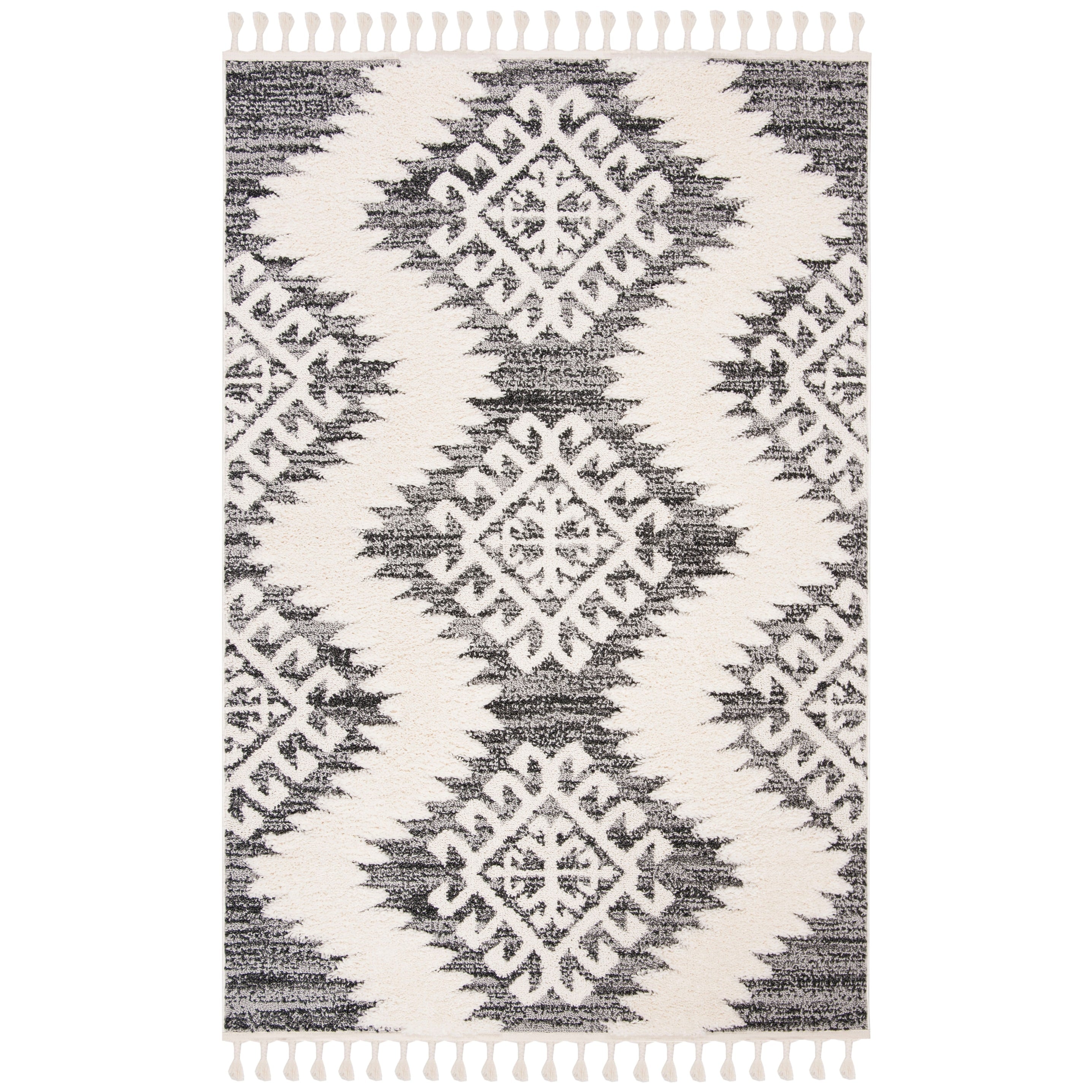 SAFAVIEH Tapis à poils longs marocains à pampilles Berneice Boho Tribal 2 pouces d'épaisseur
