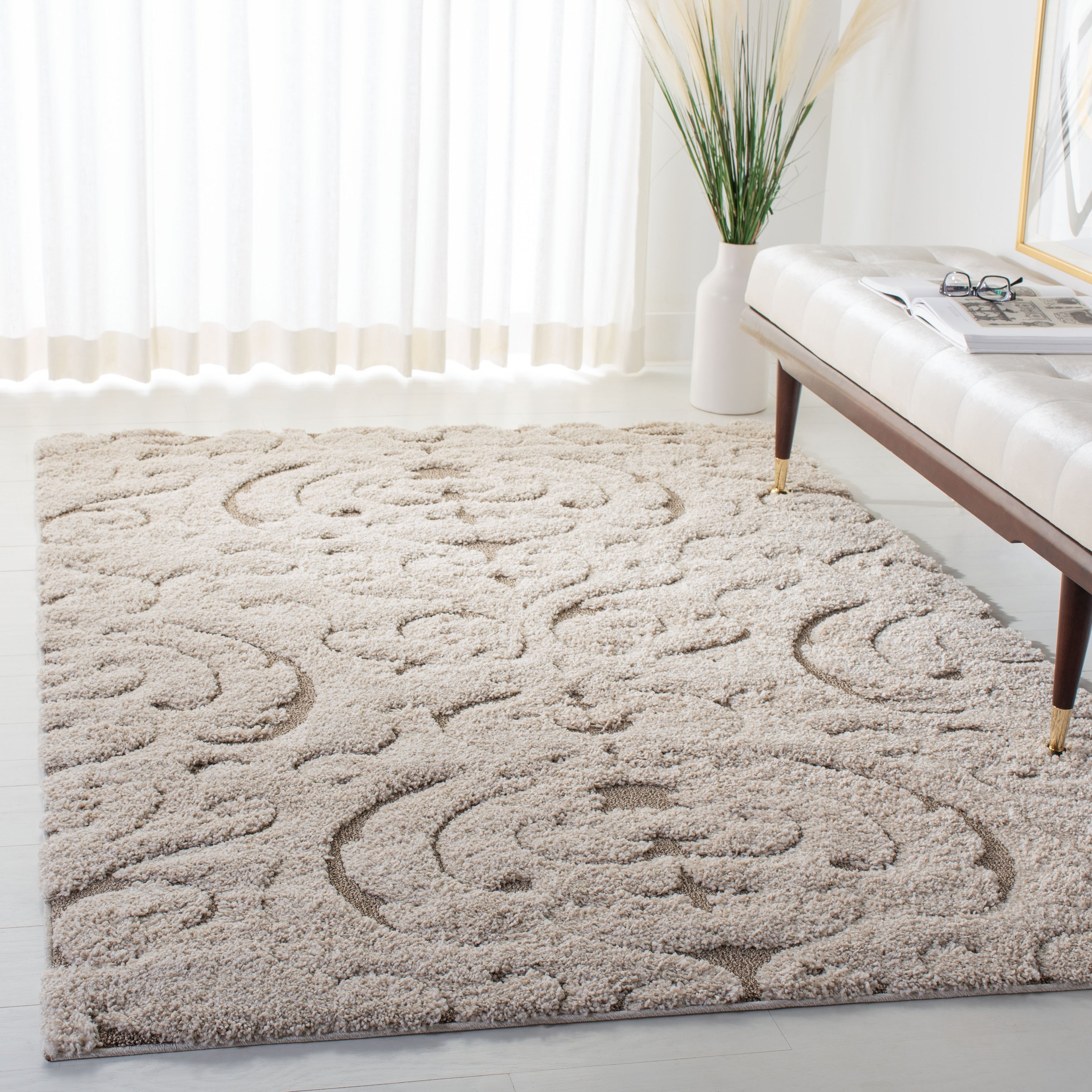 SAFAVIEH, tapis Florida Shag Semire Damask de 1,2 pouce d'épaisseur