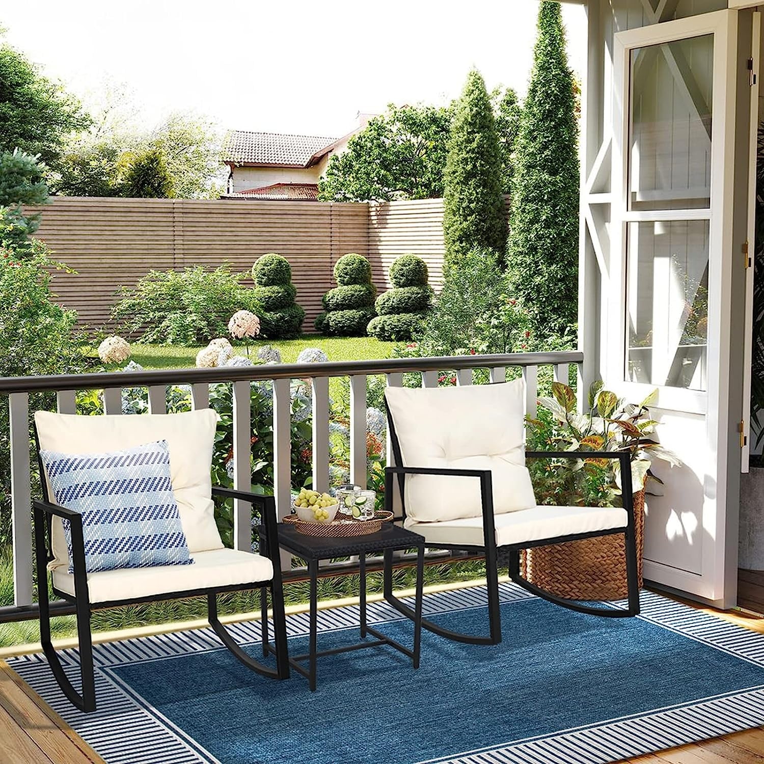 Ensemble bistrot à bascule d'extérieur en métal noir SUNCROWN 3 pièces