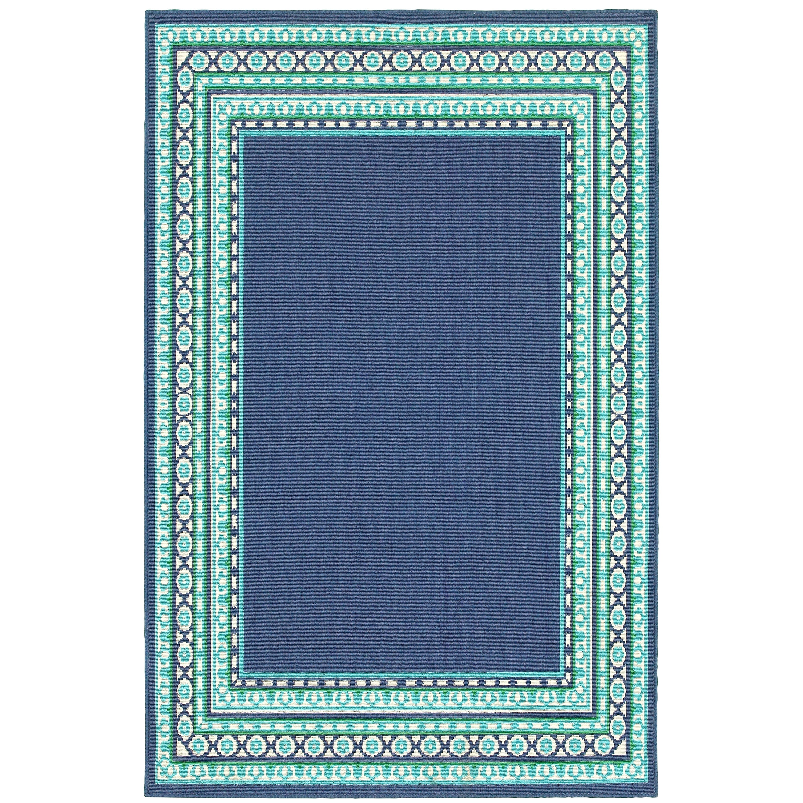 Tapis d'intérieur/extérieur Style Haven Martinque à bordure verte bleu marine ~