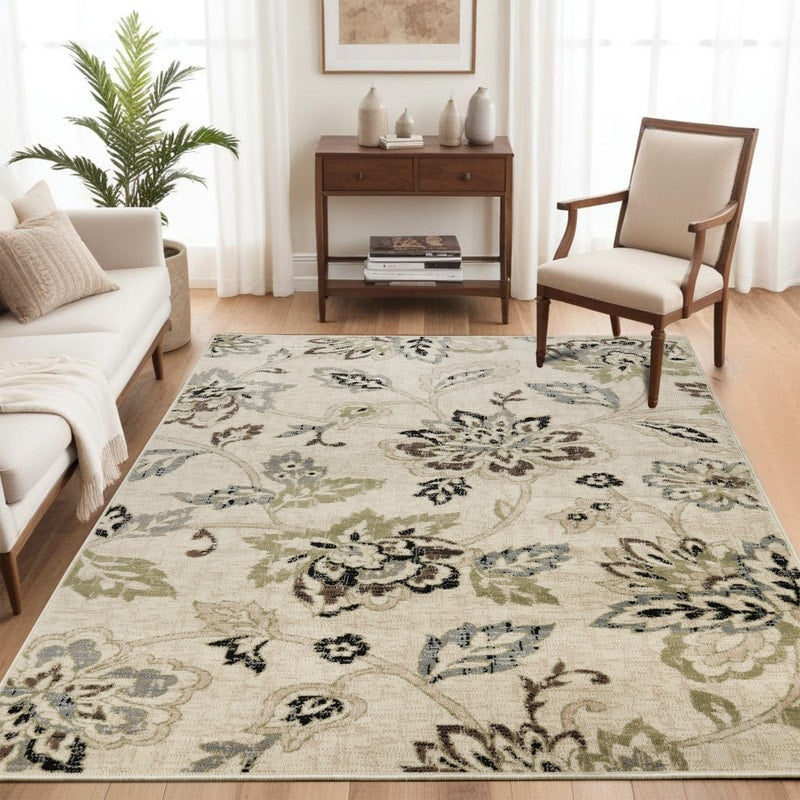 Tapis d'intérieur floral de style ferme jacobéen de qualité supérieure
