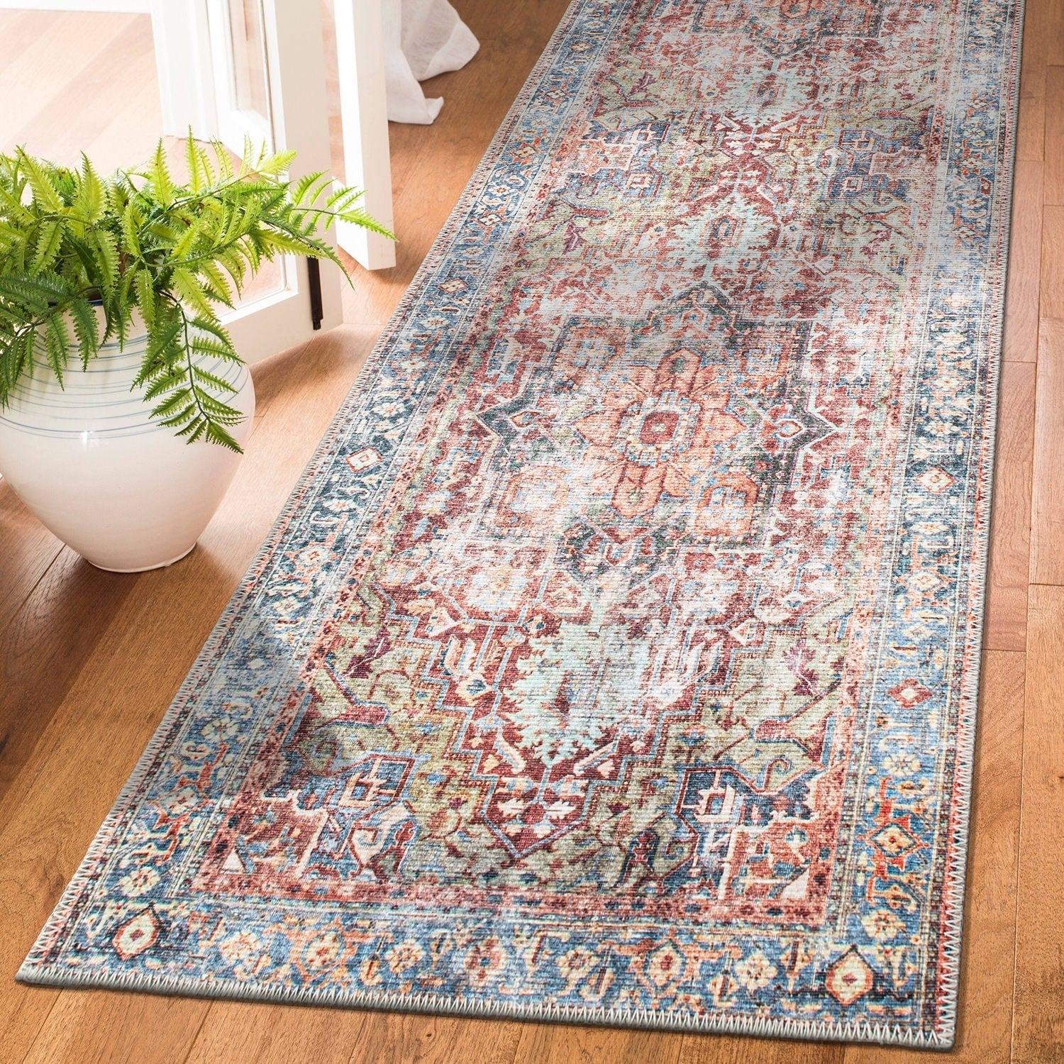 Tapis traditionnel vieilli lavable en machine