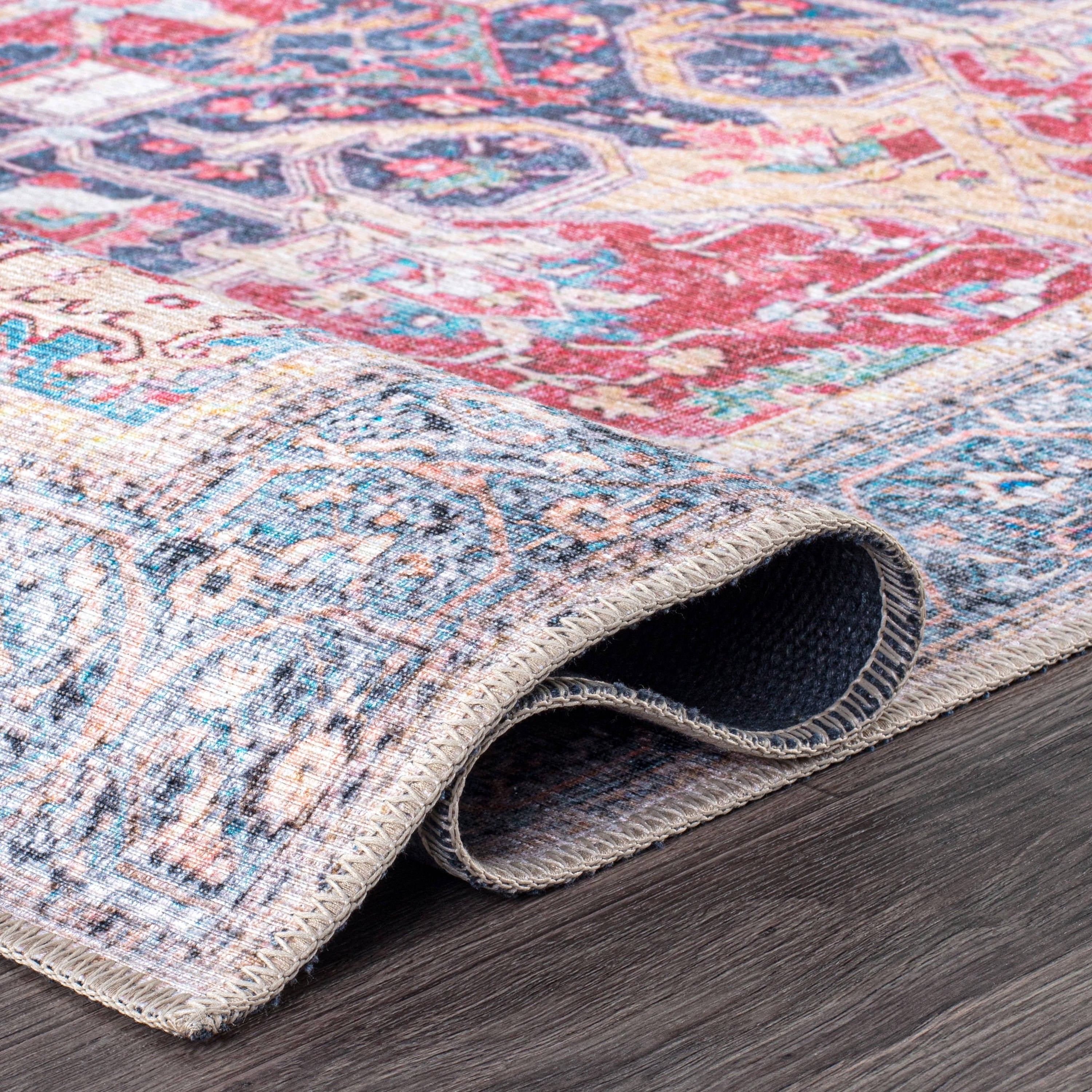 Tapis multi-surfaces traditionnel, vintage et vieilli, lavable en machine