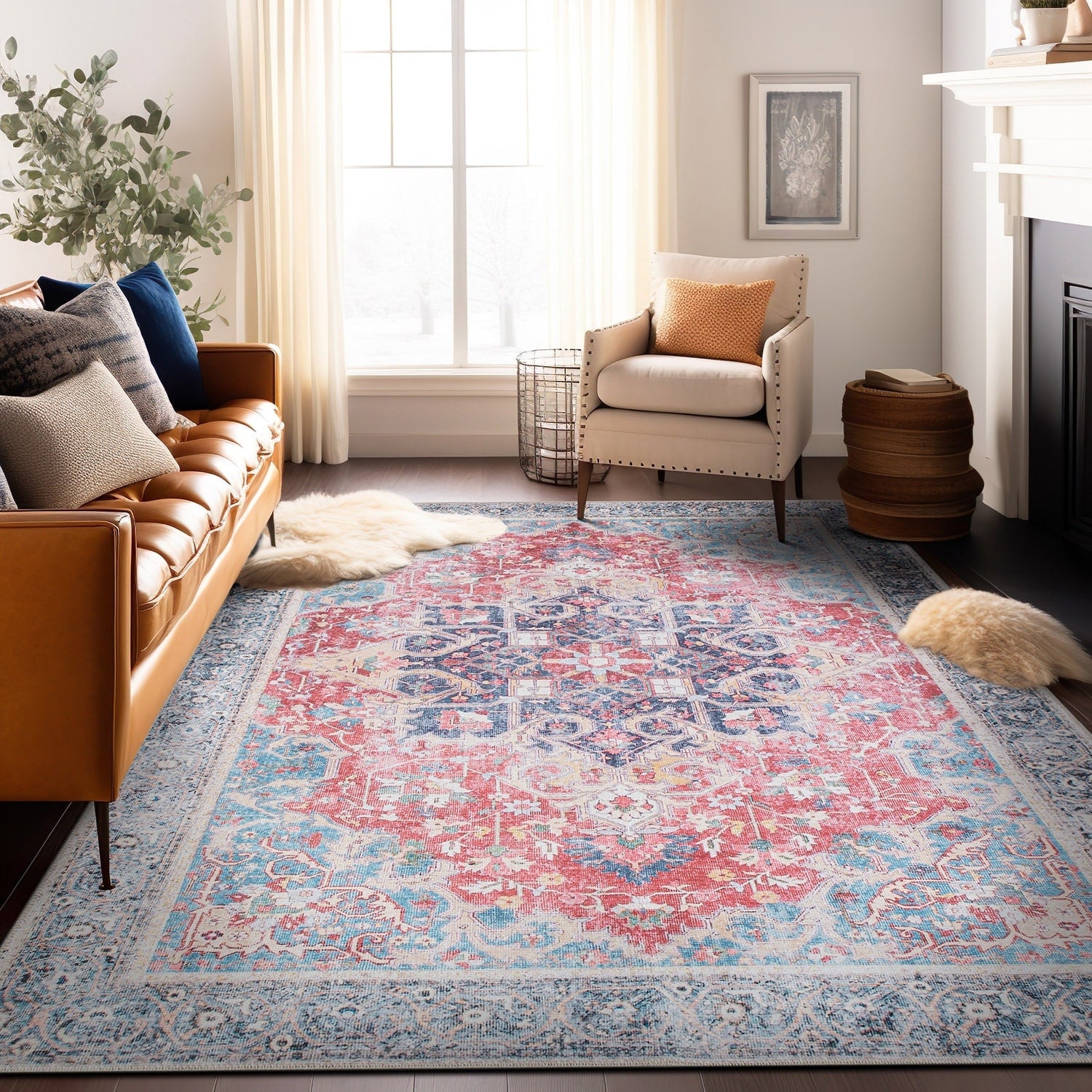 Tapis multi-surfaces traditionnel, vintage et vieilli, lavable en machine