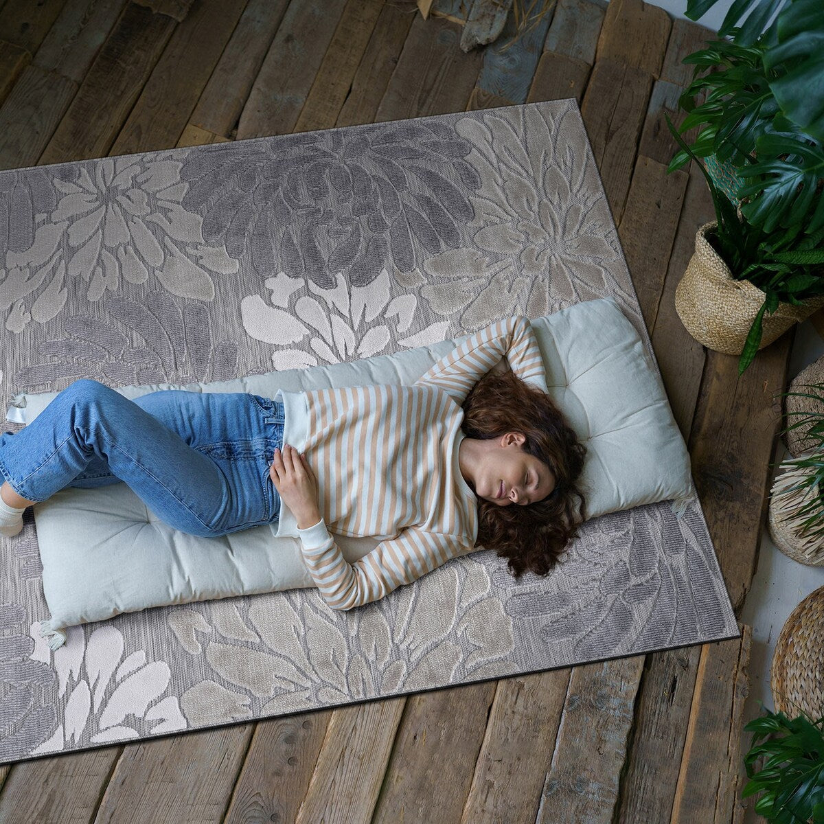 Tapis d'intérieur et d'extérieur à motif floral VILLADECOR, à poils courts et longs, pour terrasse