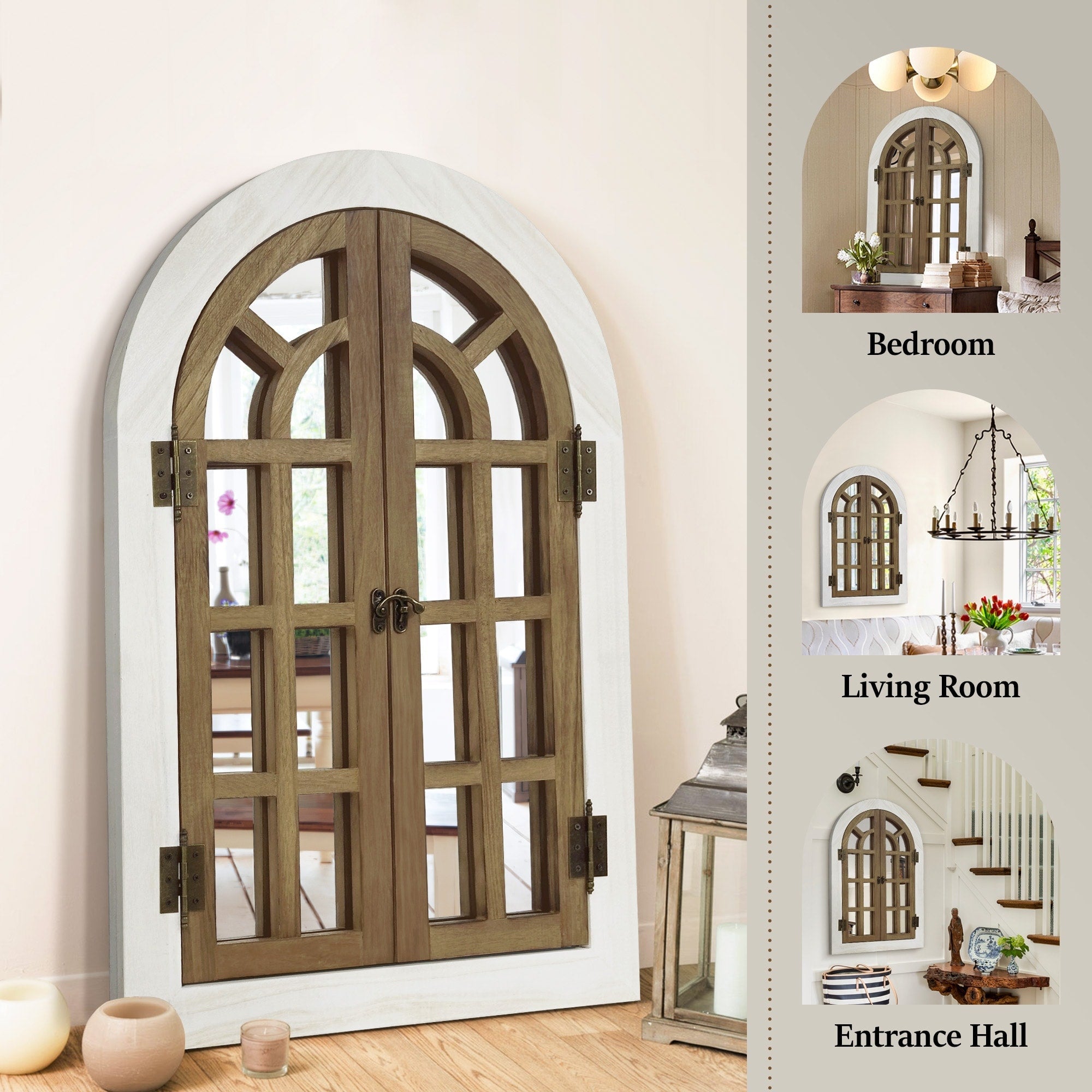 Miroir mural arqué à carreaux de ferme