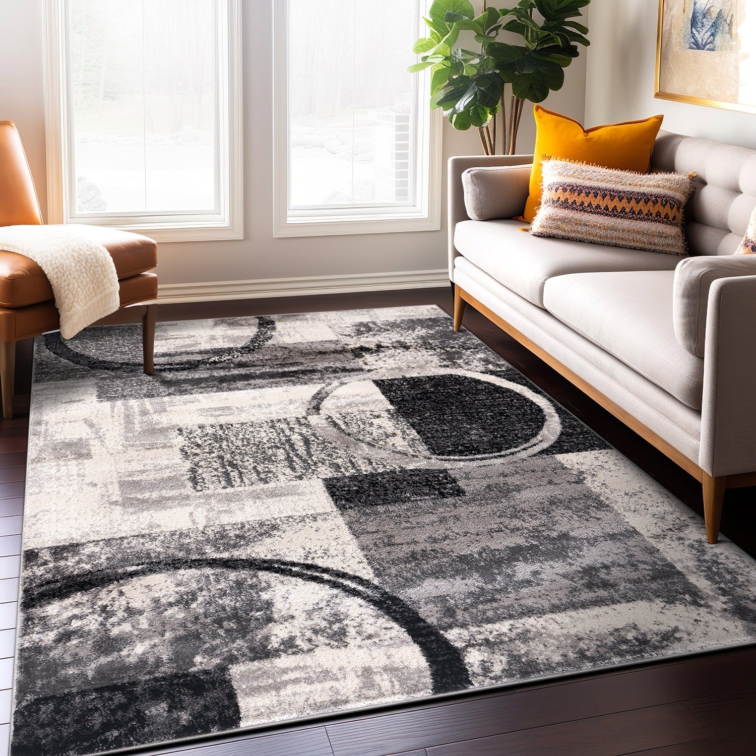 Tapis circulaire abstrait en polypropylène fabriqué à la machine, World Rug Gallery