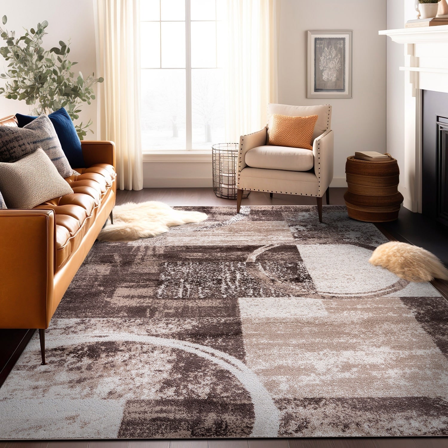 Tapis circulaire abstrait en polypropylène fabriqué à la machine, World Rug Gallery