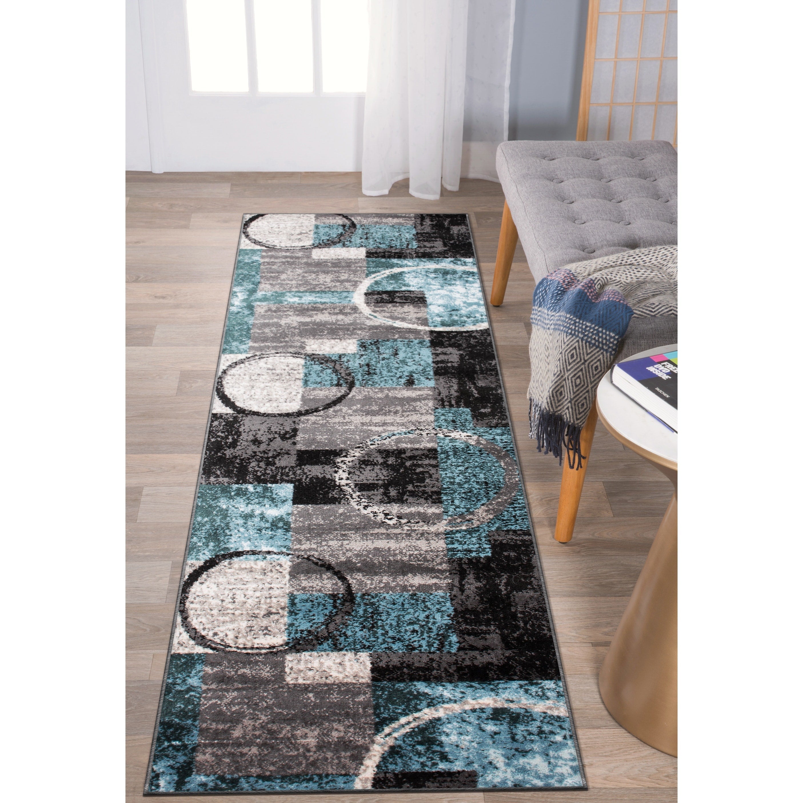 Tapis circulaire abstrait en polypropylène fabriqué à la machine, World Rug Gallery