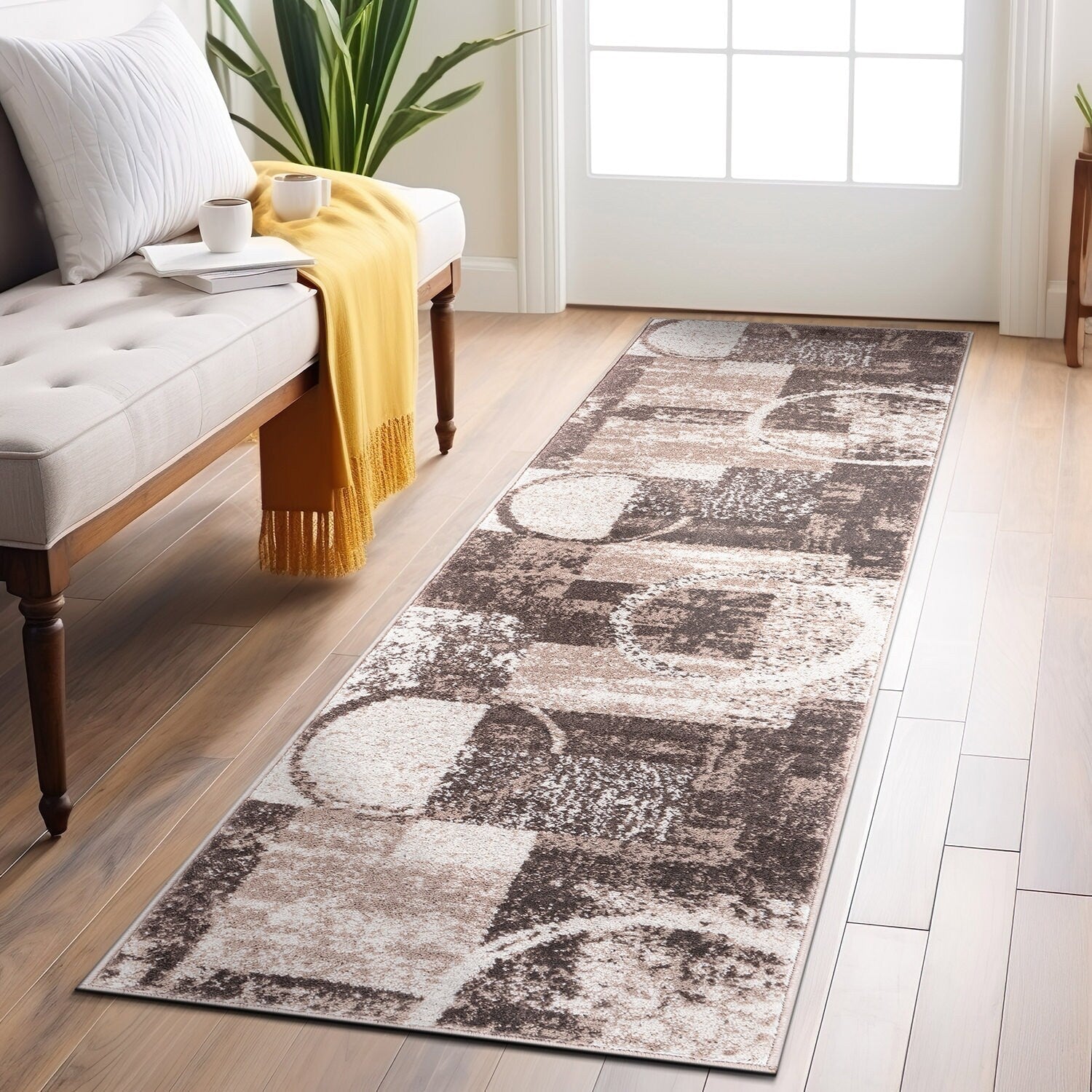 Tapis circulaire abstrait en polypropylène fabriqué à la machine, World Rug Gallery