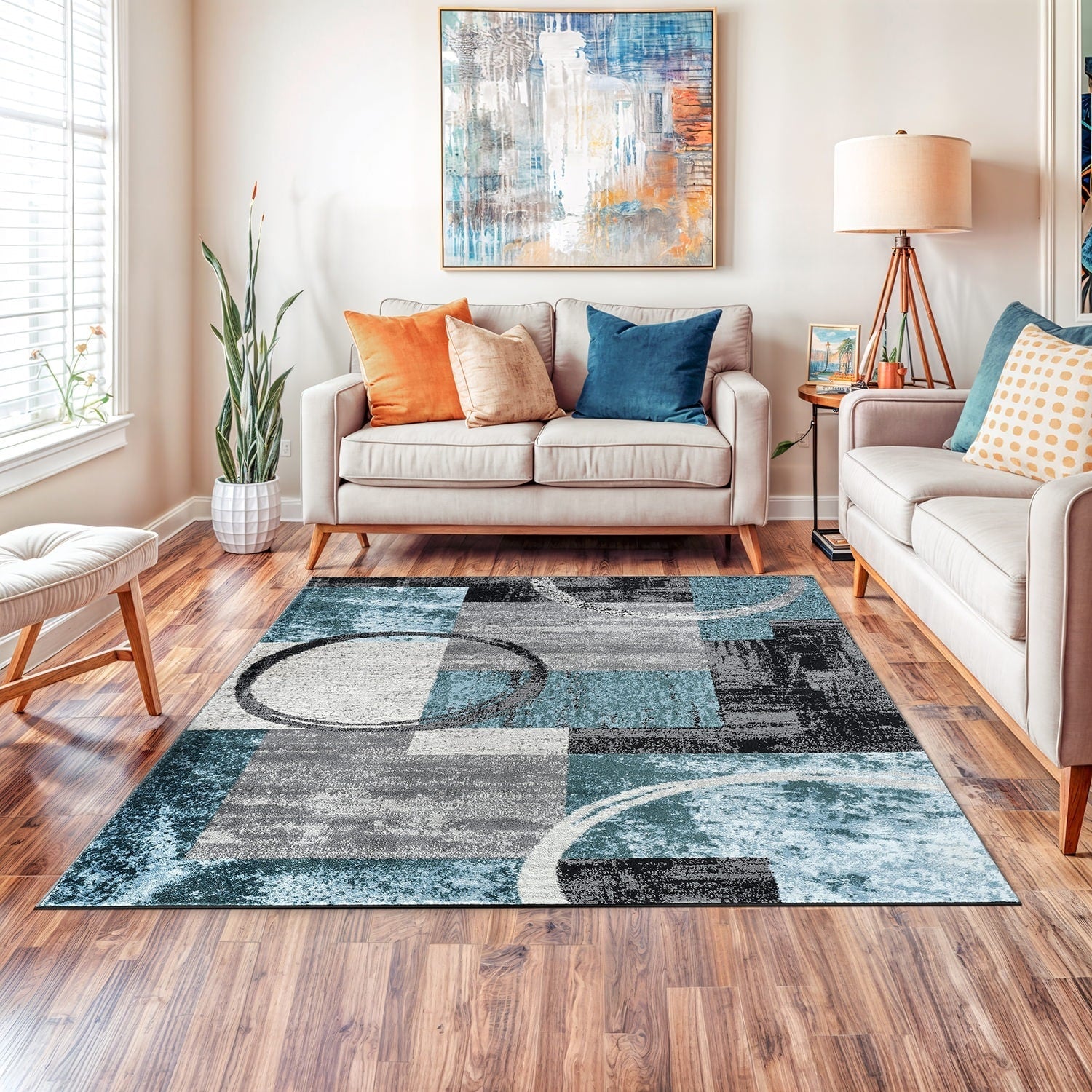 Tapis circulaire abstrait en polypropylène fabriqué à la machine, World Rug Gallery