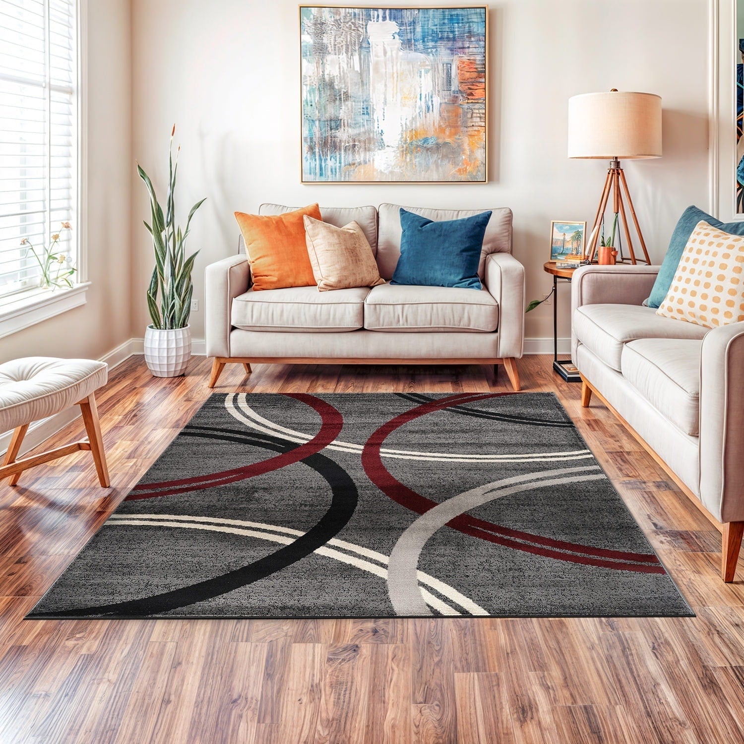 Tapis contemporain à motifs abstraits de cercles de la World Rug Gallery