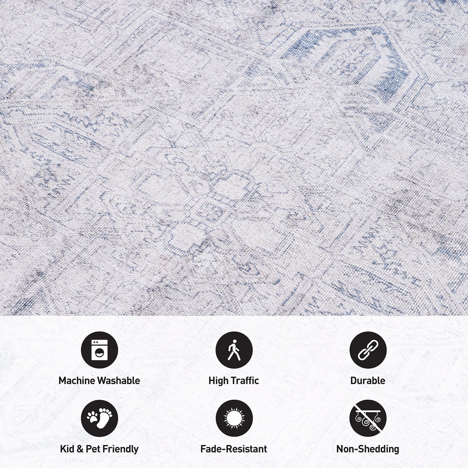 Tapis antidérapant lavable en machine à motif médaillon bohème vintage World Rug Gallery