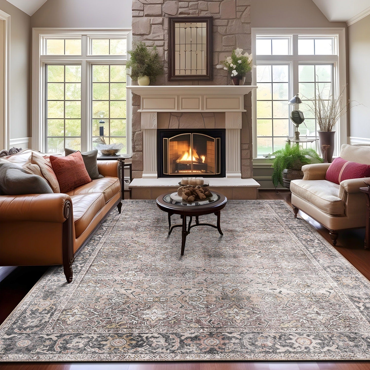 Tapis antidérapant lavable en machine, style vintage, World Rug Gallery